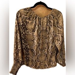 Tan and brown snakeskin top, tie detail in back, like new condition
